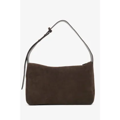 Zdjęcie Estro: Ciemnobrązowa torebka damska na ramię z włoskiego weluru naturalnego