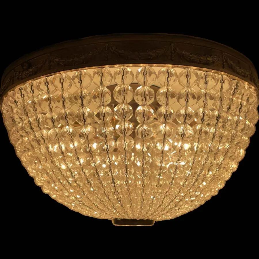 obrazek 1 Szykowna lampa sufitowa z brązu i kryształu z XX wieku