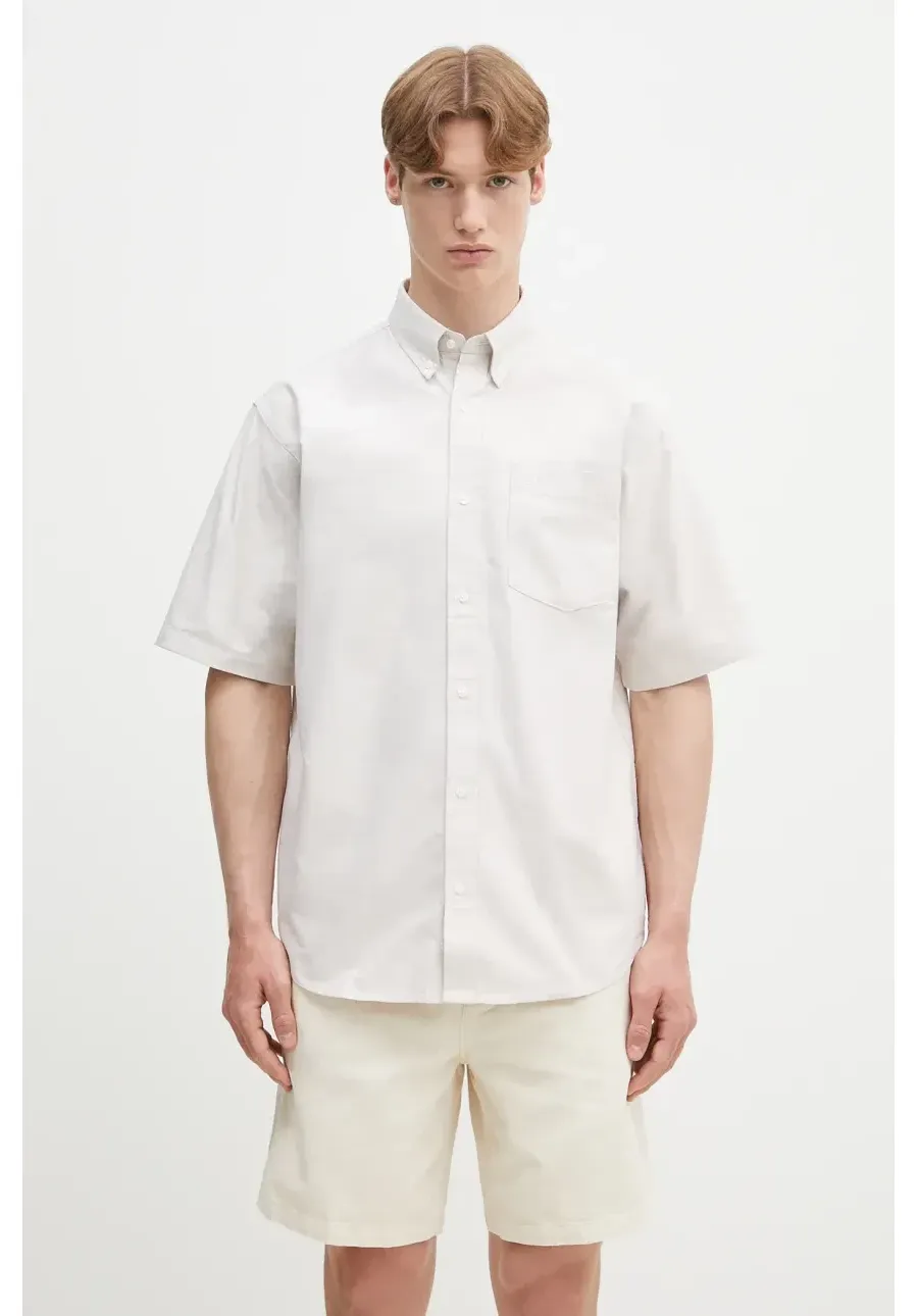 obrazek 1 Carhartt WIP koszula bawełniana S/S Braxton Shirt męska kolor beżowy regular z kołnierzykiem button-down I031454.2V4XX