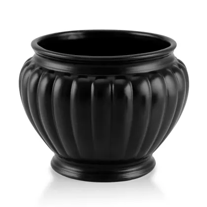 Picture Ceramic ribbed flowerpot in black - Ahura