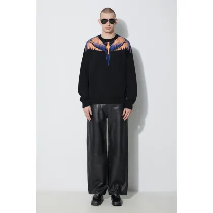 Zdjęcie Marcelo Burlon sweter bawełniany Icon Wings Knit Boxy Crew kolor czarny lekki CMHE024S24KNI0011026