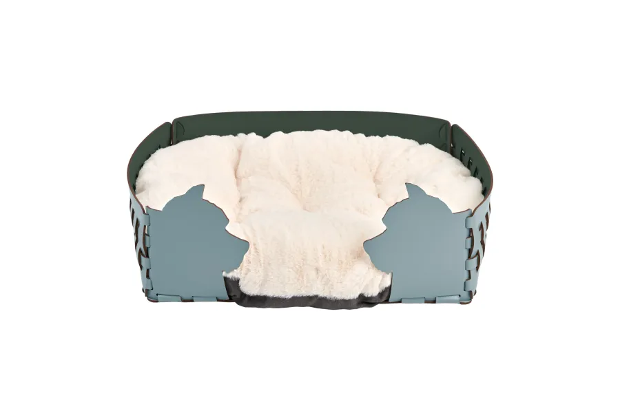 obrazek 1 Przytulne legowisko dla psa 45x30xH15 cm ze skóry w kolorze jasnobłękitnym