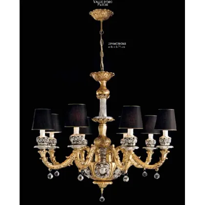 Picture Classic 8-light chandelier with Swarovski roses, round and black domes - Valle d'oro Patchi