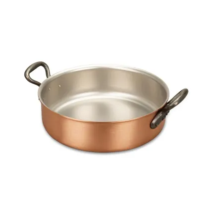 Zdjęcie Niski miedziany garnek o średnicy 24 cm z Belgii