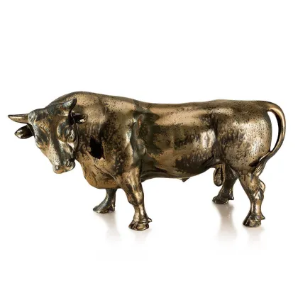 Picture Ceramic bull statuette in oxidized bronze finish - Ahura