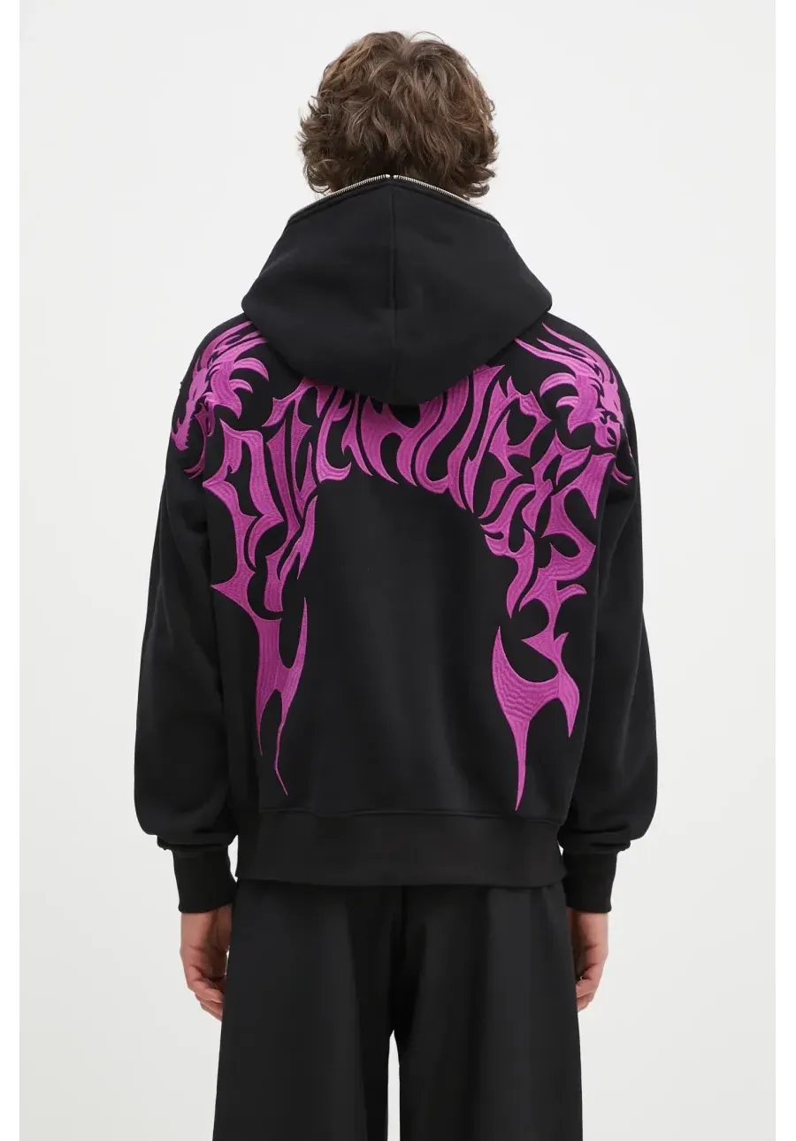 obrazek 1 PLEASURES bluza Dragon Zip męska kolor czarny z kapturem z aplikacją P24W032