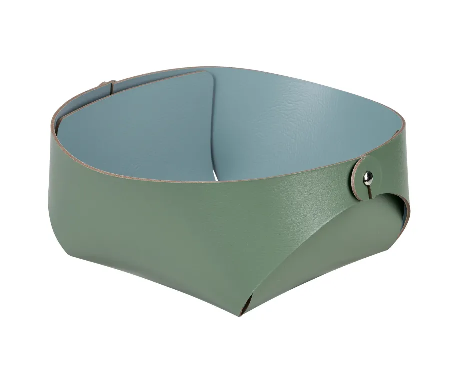 obrazek 1 Koszyk 15x15xH7 cm wykonany z naturalnej skóry w kolorze eukaliptusa