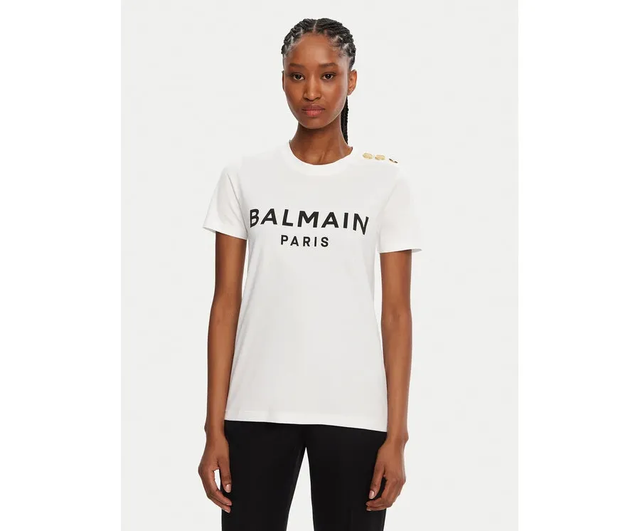 obrazek 1 Balmain T-Shirt BF1EF005BB02 Biały Regular Fit