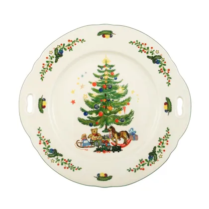 Zdjęcie Okrągły talerz do ciasta z rączkami ze świątecznym zdobieniem - Seltmann Weiden