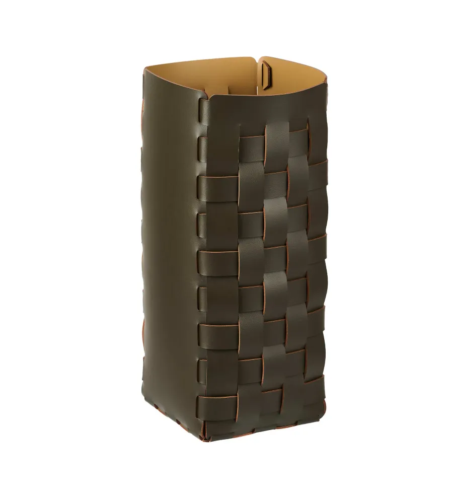 obrazek 1 Skórzany pleciony kosz na parasole 20x20xH51 cm w kolorze ciemnooliwkowym