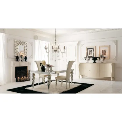 Zdjęcie Stół Pierrot 200x100cm ze szklanym blatem i toczoną nogą, wykończenie w kolorze srebrnym - Avenanti