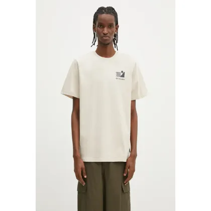 Zdjęcie Columbia t-shirt bawełniany Explorers Canyon męski kolor beżowy z nadrukiem 2036451.