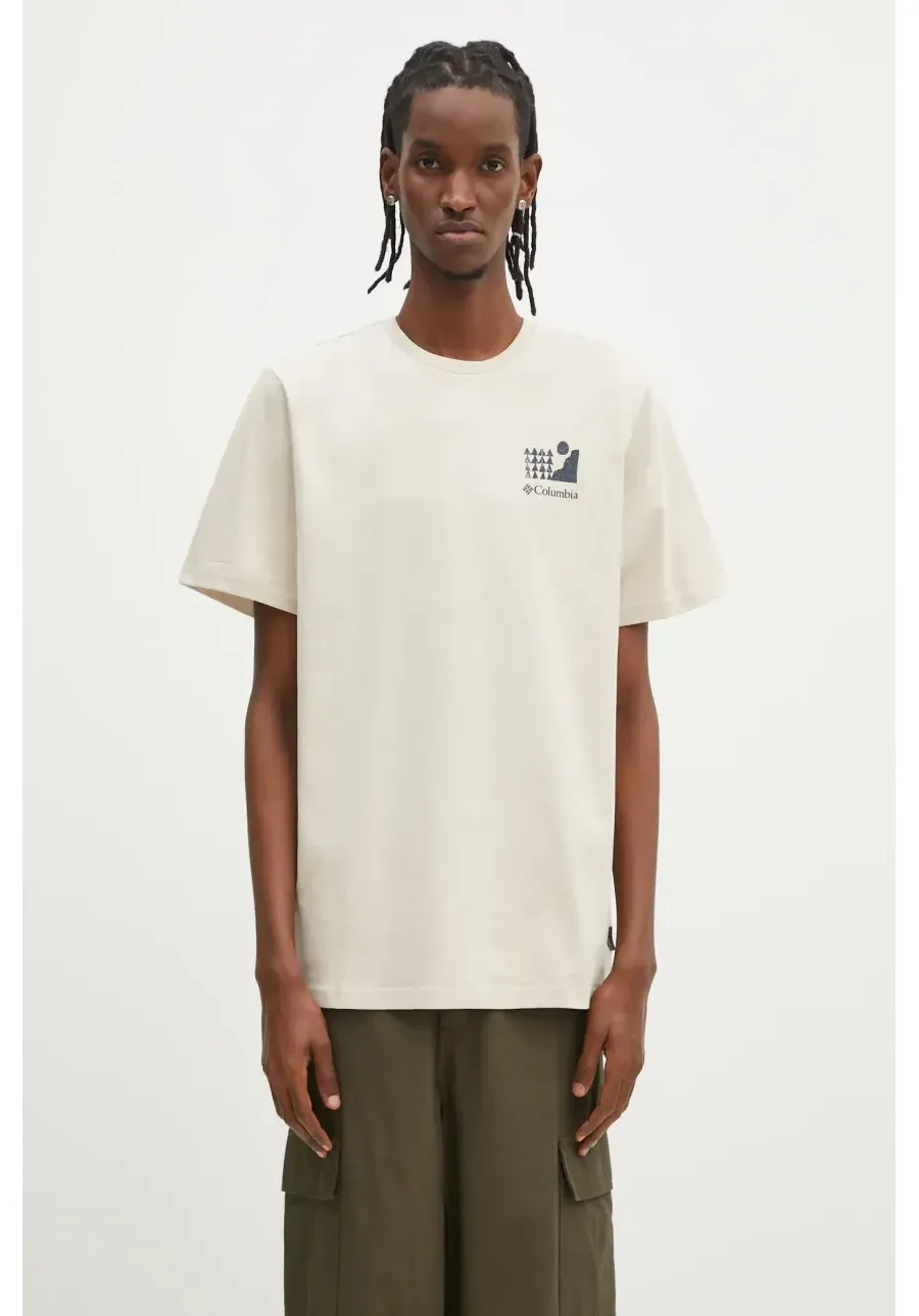 obrazek 1 Columbia t-shirt bawełniany Explorers Canyon męski kolor beżowy z nadrukiem 2036451.