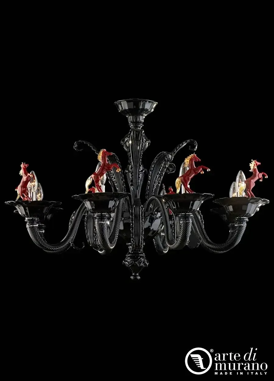 obrazek 1 Wenecki żyrandol w kolorze czarnym na 8 żarówek ze szkła Murano