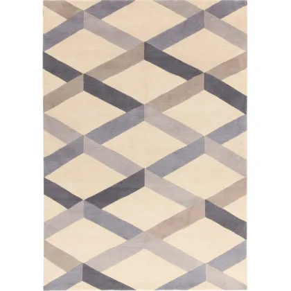 Zdjęcie Jasny dywan z szaro-niebieskim romboidalnym wzorem