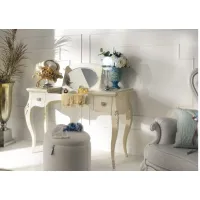 Picture A chic carved dressing table with a foldable mirror in antique white and antique gray