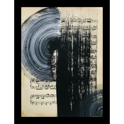 Zdjęcie Black no 17. Akryl na starych, archiwalnych nutach, 34 x 27 cm