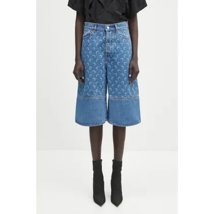 Zdjęcie Marine Serre szorty jeansowe Moon Laser Denim Skater damskie kolor niebieski wzorzyste high waist USH004A.CDEN0002