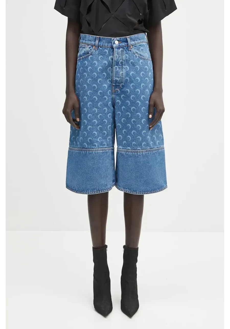 obrazek 1 Marine Serre szorty jeansowe Moon Laser Denim Skater damskie kolor niebieski wzorzyste high waist USH004A.CDEN0002