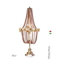 Picture Unique table lamp with yellow Murano glass flowers and colorful beads – Il Paralume Marina