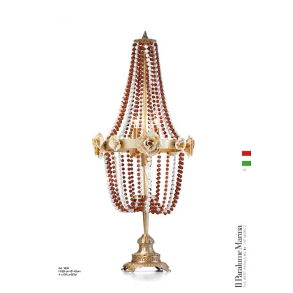 Zdjęcie Wyjątkowa lampa stołowa z żółtymi kwiatami ze szkła Murano i kolorowymi koralikami – Il Paralume Marina