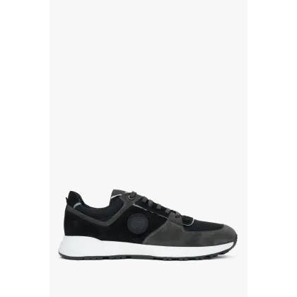Zdjęcie Estro: Czarno-szare sneakersy męskie z włoskiego weluru i skóry naturalne Premium
