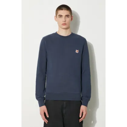 Zdjęcie Maison Kitsuné bluza bawełniana Fox Head Patch Regular Sweatshirt męska kolor granatowy gładka LM00301KM0001