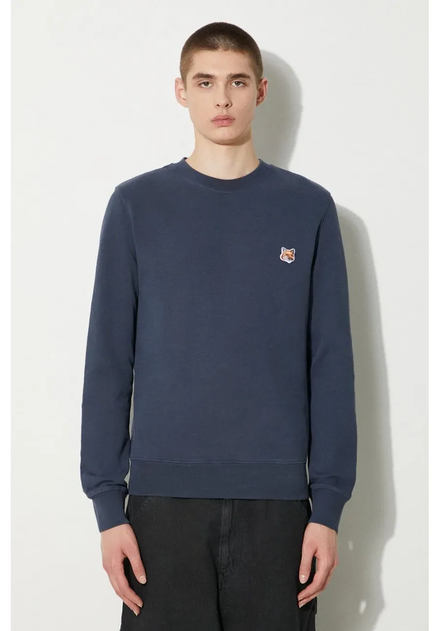 obrazek 1 Maison Kitsuné bluza bawełniana Fox Head Patch Regular Sweatshirt męska kolor granatowy gładka LM00301KM0001