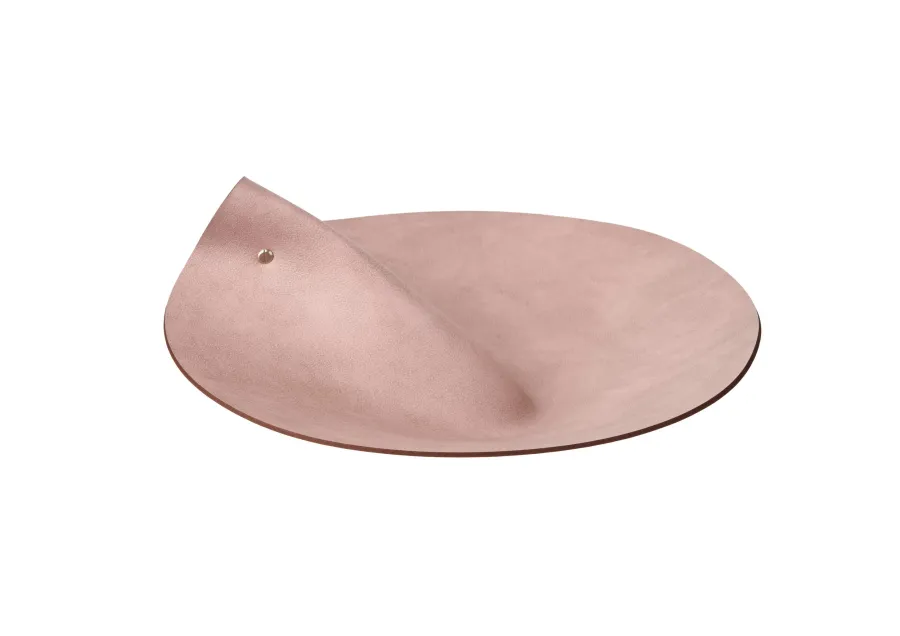 obrazek 1 Pokrywka do okrągłego koszyka Ø30 cm ze skóry w kolorze szaroróżowym