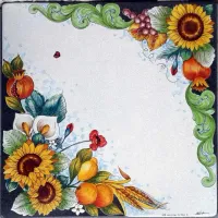 Picture Stylish square countertop made of volcanic lava for the garden and terrace with a flower motif - Ceramiche Valchida