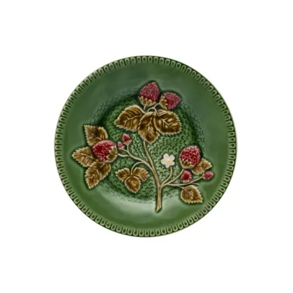 Zdjęcie Zielony talerz ceramiczny z truskawkami - Bordallo Pinheiro