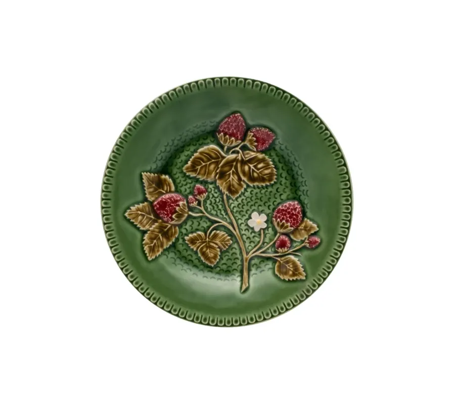 obrazek 1 Zielony talerz ceramiczny z truskawkami - Bordallo Pinheiro