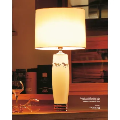 Picture Etched crystal lamp hand-engraved and decorated with 24-carat gold and smooth silk shade - Il Paralume Marina