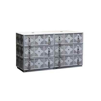 Picture Elegant VALENTINA bathroom cabinet - leather, marble, brass - Collecion Alexandra