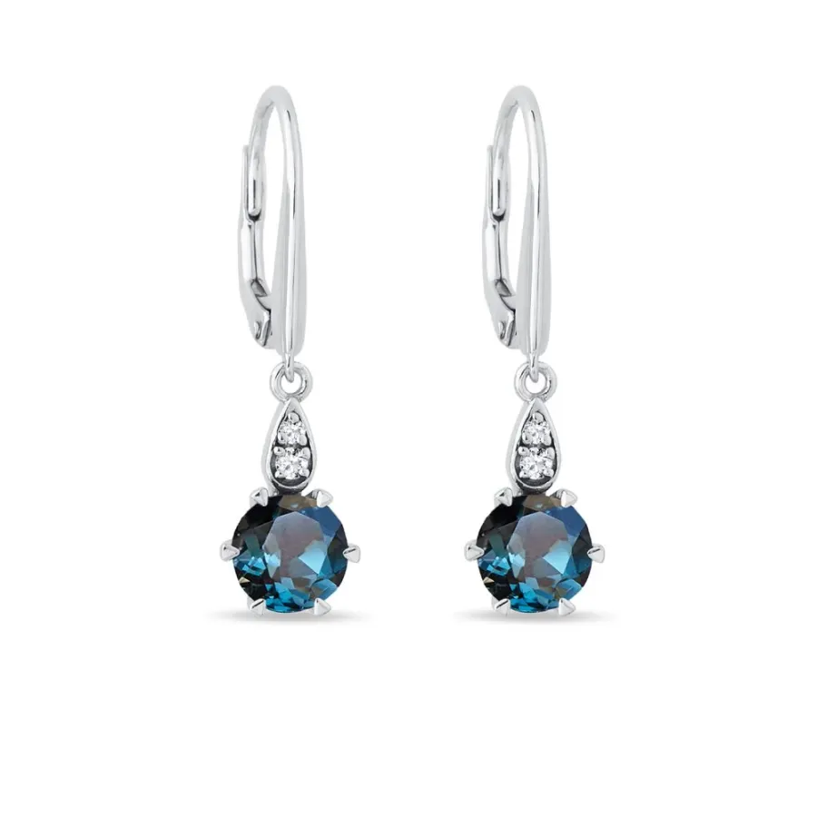 obrazek 1 Kolczyki z topazami London Blue i diamentami w białym złocie KLENOTA