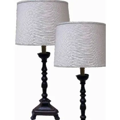 Zdjęcie Para zabytkowych włoskich lamp-świeczników z toczonego drewna