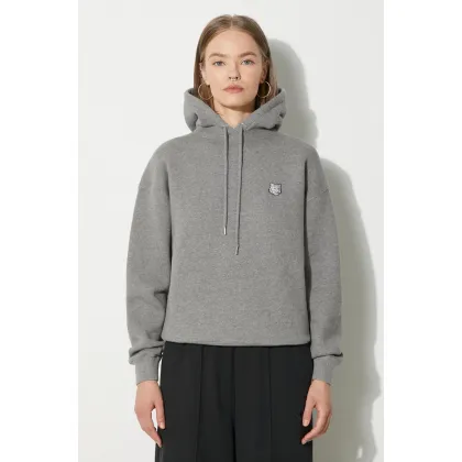 Zdjęcie Maison Kitsuné bluza bawełniana Bold Fox Head Patch Comfort Hoodie damska kolor szary z kapturem gładka MW00704KM0307
