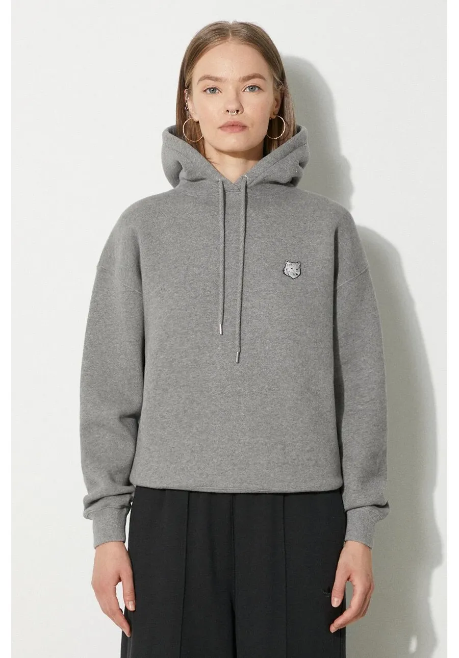 obrazek 1 Maison Kitsuné bluza bawełniana Bold Fox Head Patch Comfort Hoodie damska kolor szary z kapturem gładka MW00704KM0307