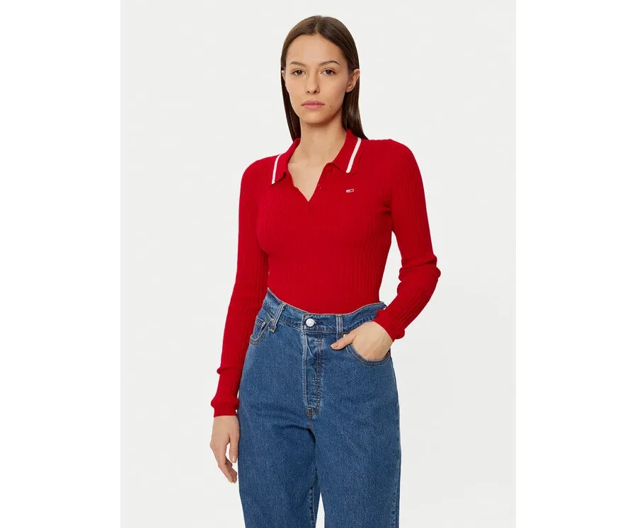 obrazek 1 Tommy Jeans Sweter DW0DW19887 Czerwony Slim Fit