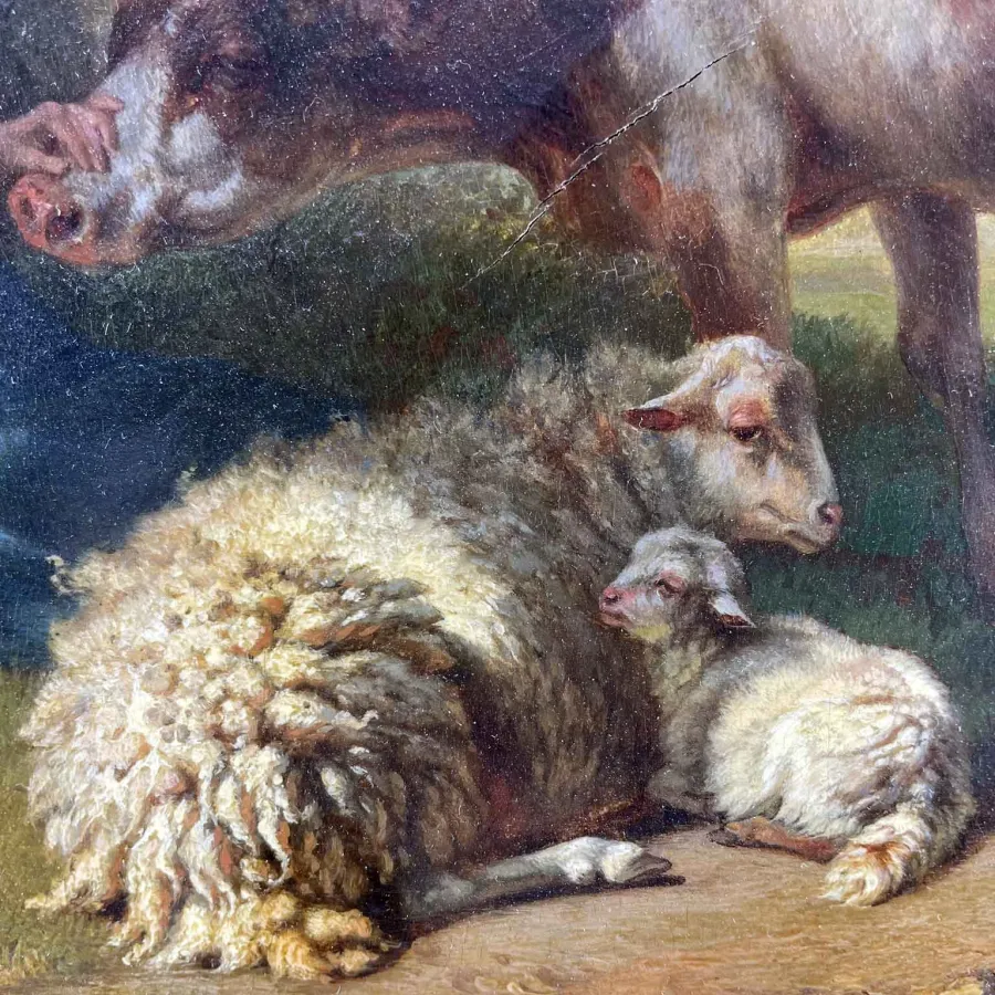 obrazek 4 Pejzaż z odpoczywającą pasterzem, owcą i krową, Tschaggeny 1849