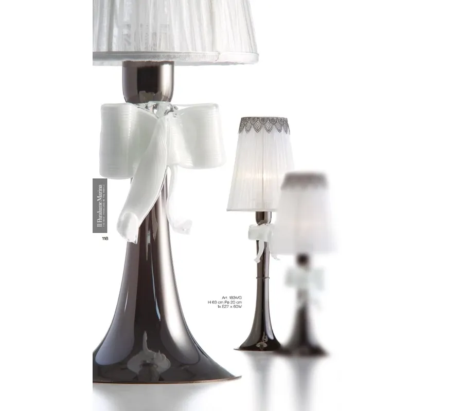 obrazek 1 Elegancka lampa stołowa z białą kokardą ze szkła Murano i czarnego mosiądzu niklowego – Il Paralume Marina