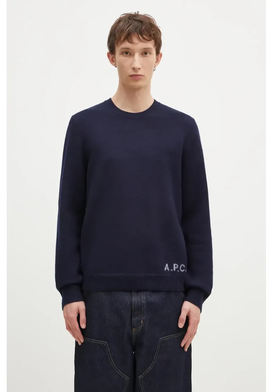 obrazek 1 A.P.C. sweter wełniany Pull Edward męski kolor granatowy  WVBDJ.H23059