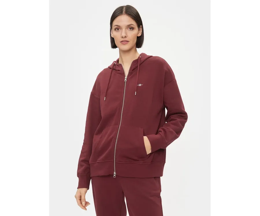 obrazek 1 Gant Bluza Rel Shield Zip Hoodie 4204665 Bordowy Relaxed Fit