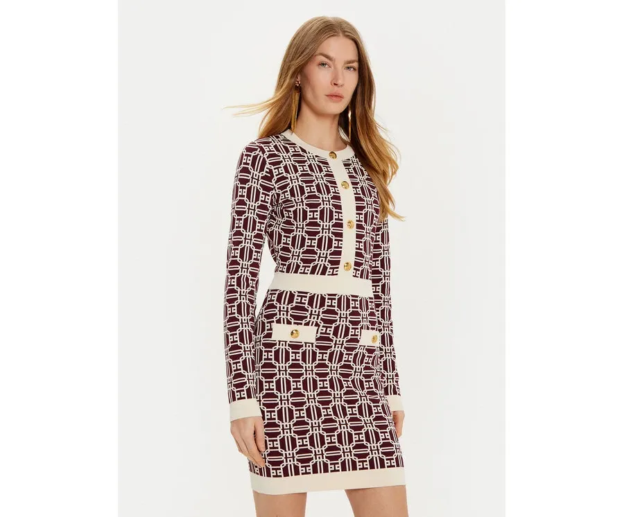 obrazek 1 Elisabetta Franchi Sukienka dzianinowa AM-31B-47E2-V440 Bordowy Slim Fit