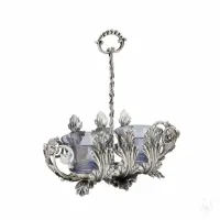 Picture Beautiful double silver salt container with decoration in the form of acanthus leaves - Zaramella Argenti