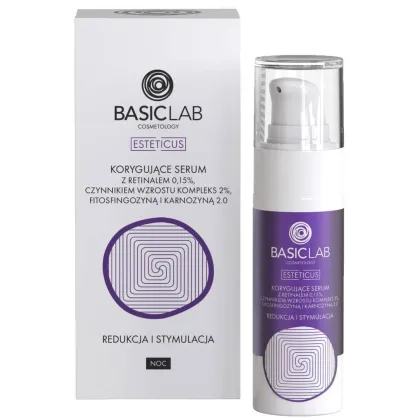 Zdjęcie BasicLab Esteticus Korygujące serum z retinalem 0,15%, czynnikiem wzrostu 2% i fitosfingozyną 30 ml Basiclab Dermocosmetics