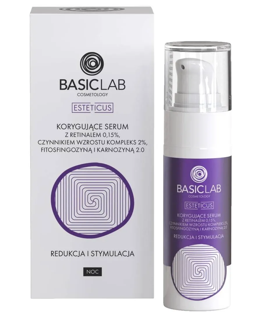 obrazek 1 BasicLab Esteticus Korygujące serum z retinalem 0,15%, czynnikiem wzrostu 2% i fitosfingozyną 30 ml Basiclab Dermocosmetics