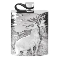 Picture A tin hip flask with an embossed deer pattern - perfect as a gift for hunters