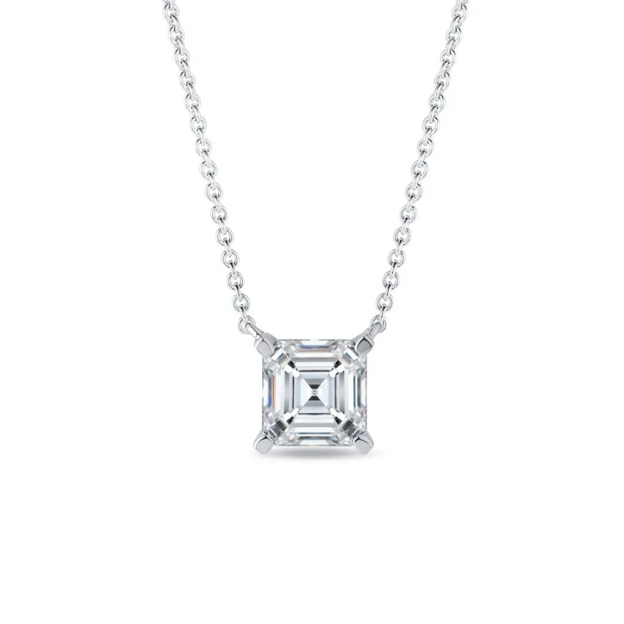 obrazek 1 Naszyjnik z białego złota z laboratoryjnym diamentem Asscher KLENOTA
