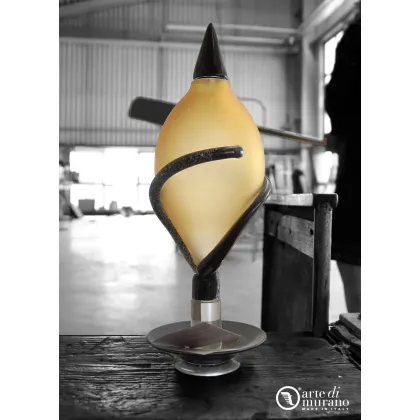 Zdjęcie Modernistyczna bursztynowa, satynowa butelka wazon z dmuchanego szkła Murano